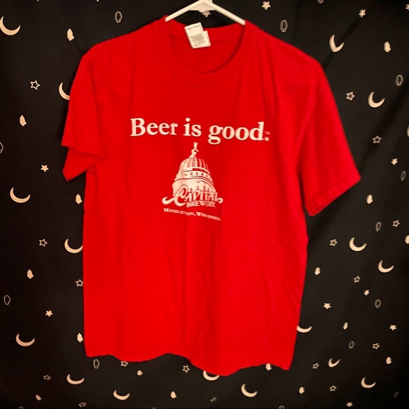 Tops - “Beer is good” red Wisconsin tee